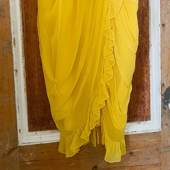 BCBG Yellow Silk Chiffon Ruffle Tulip Dress SZ Sm - Picture 3 of 3